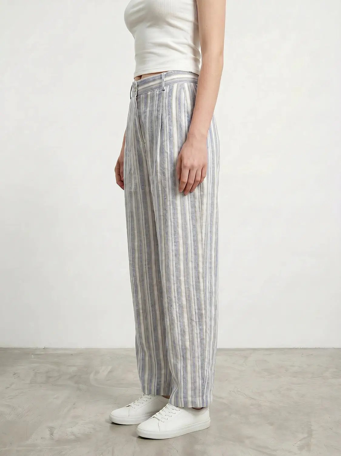 Loose Striped Waistband Barrel Ankle Casual Pants