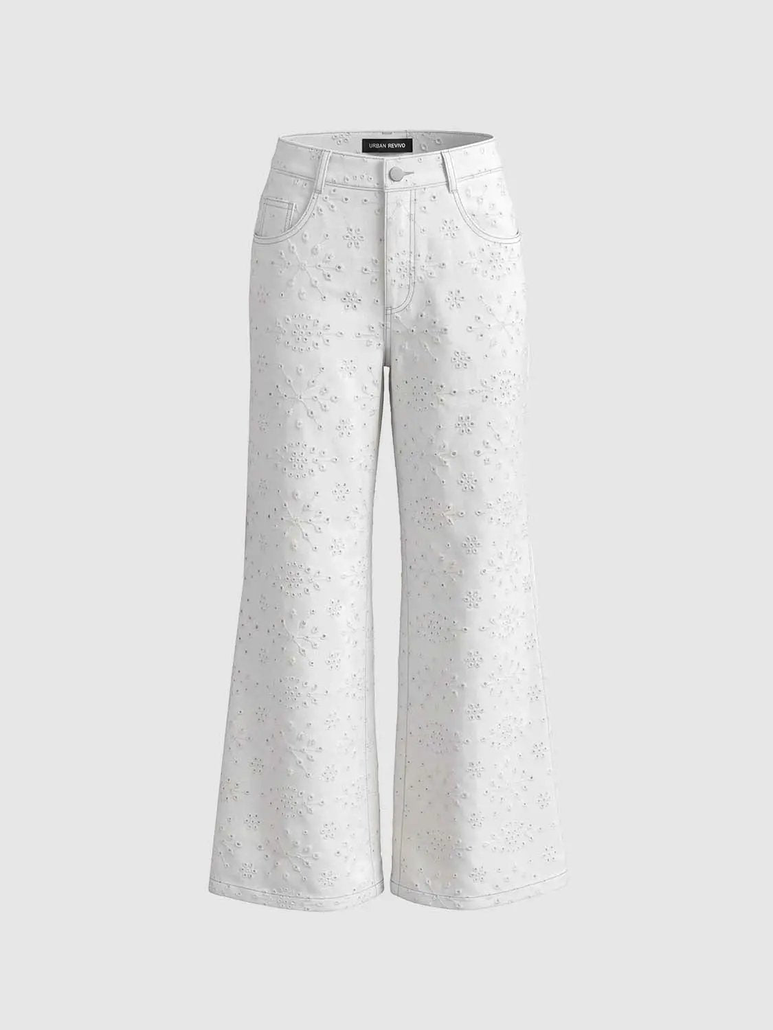 Eyelet Embroidered Straight-Leg Cotton Pants