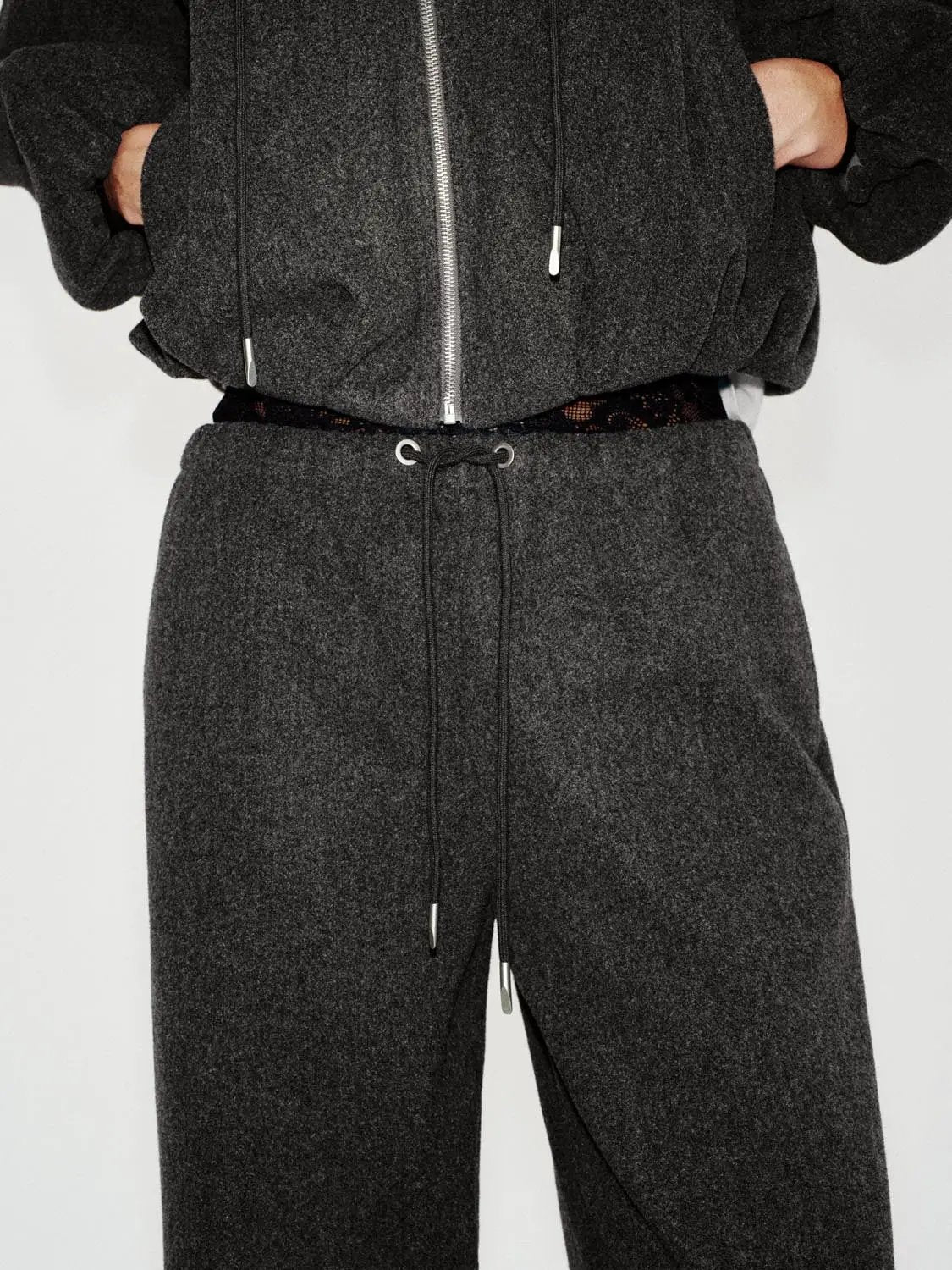 High-waisted Solid Brown Wide-leg Elastic Drawstring Pants