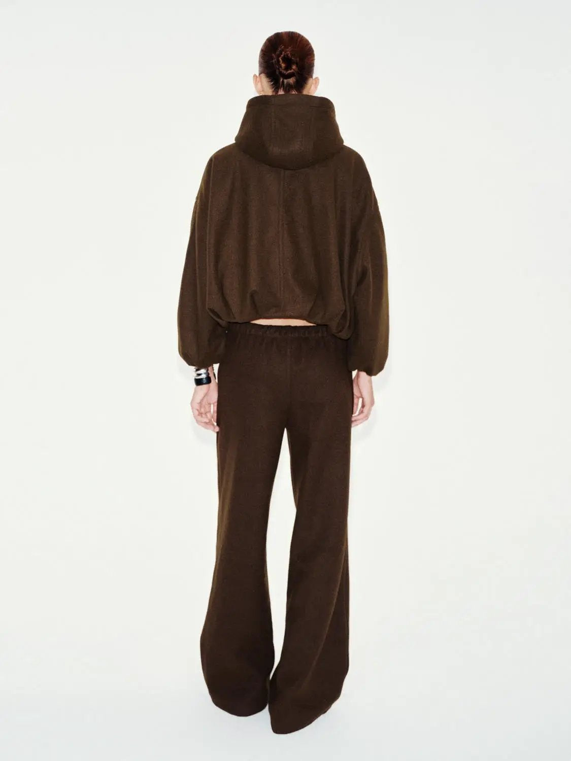 High-waisted Solid Brown Wide-leg Elastic Drawstring Pants