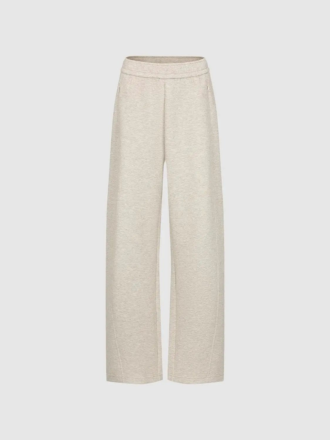 Curved Leg Elastic Waist Cotton Blend Pants