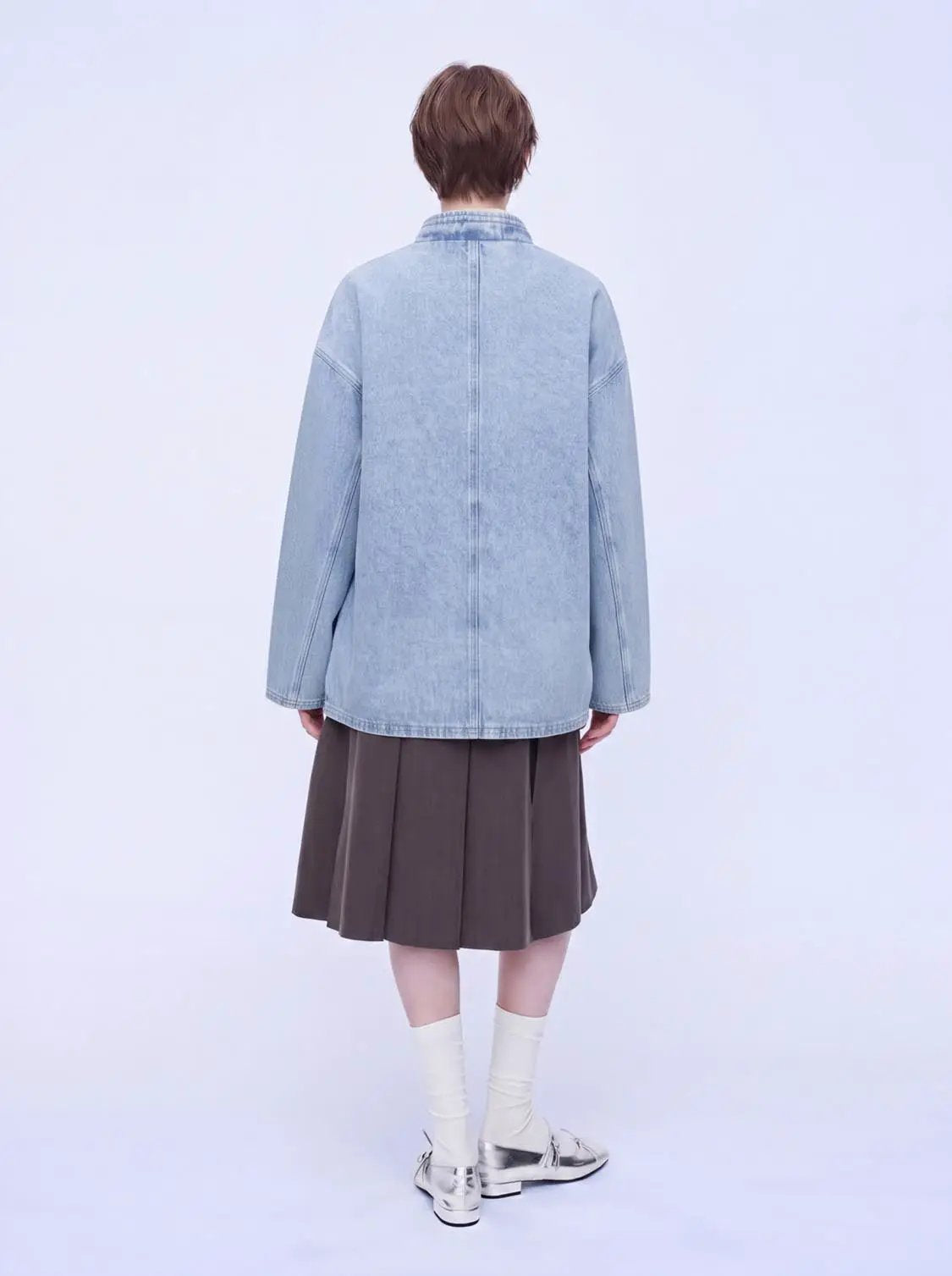 Frog Button Landscape Embroidered Cotton Denim Oversized Jacket