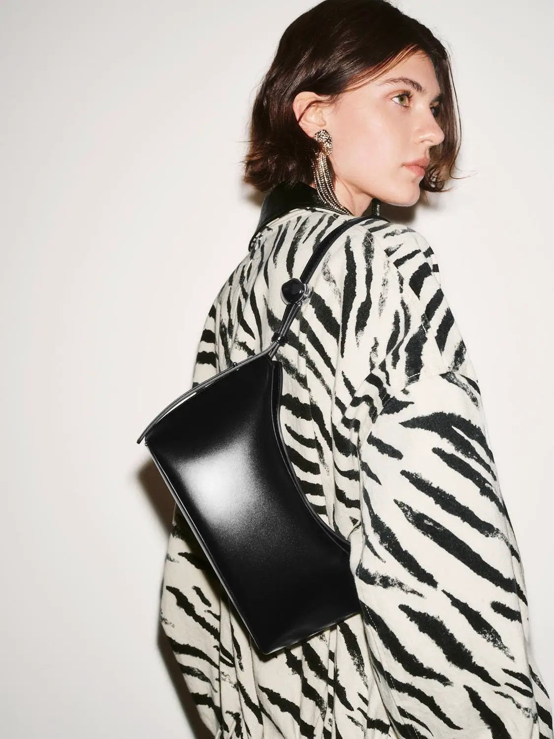 Zebra Print Collar Oversized Cotton Denim Bomber Jacket