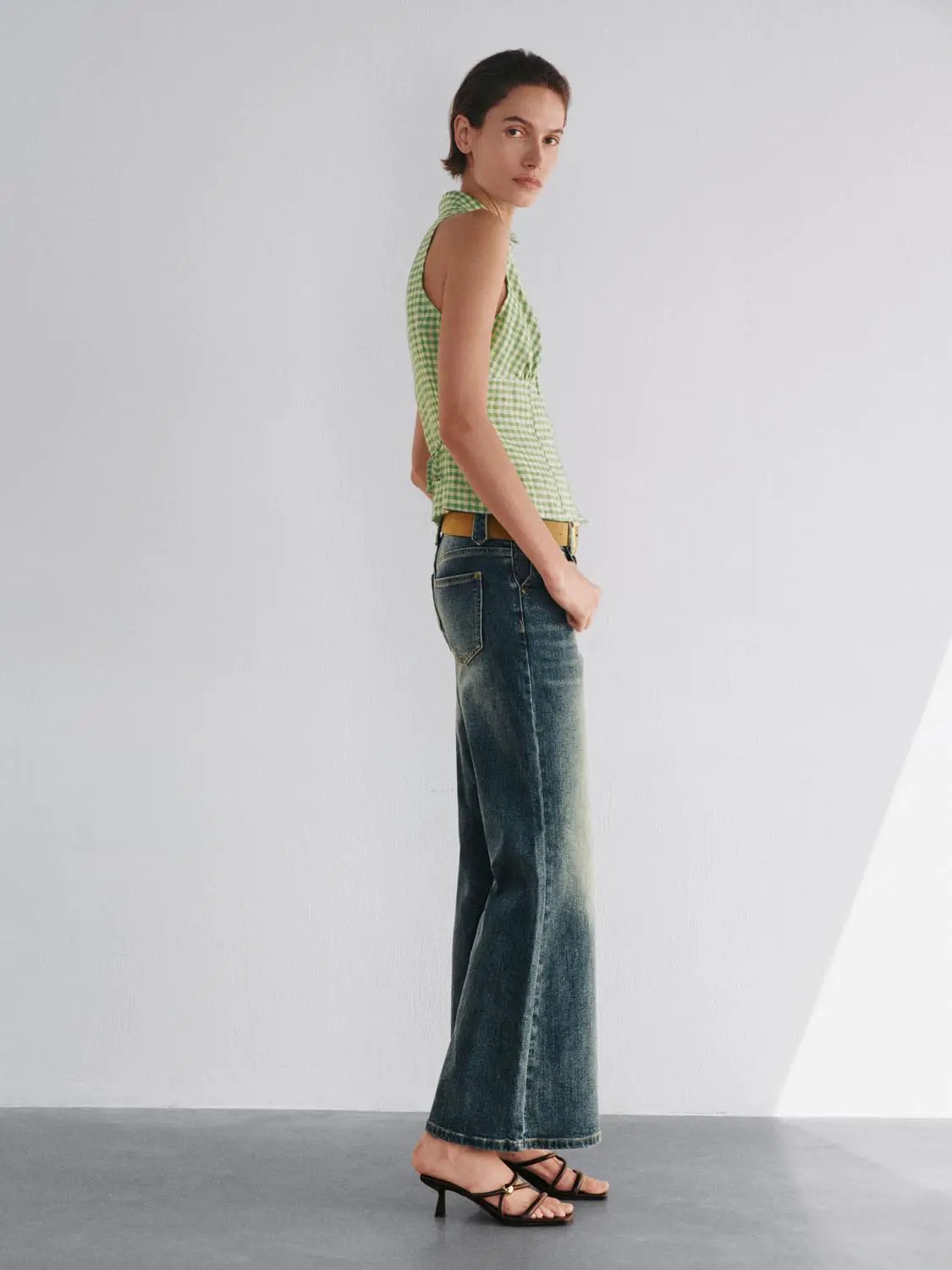 Faded Wide-leg Mid-rise Cotton Blend Jeans