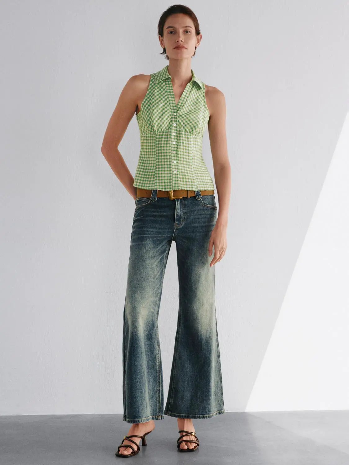 Faded Wide-leg Mid-rise Cotton Blend Jeans
