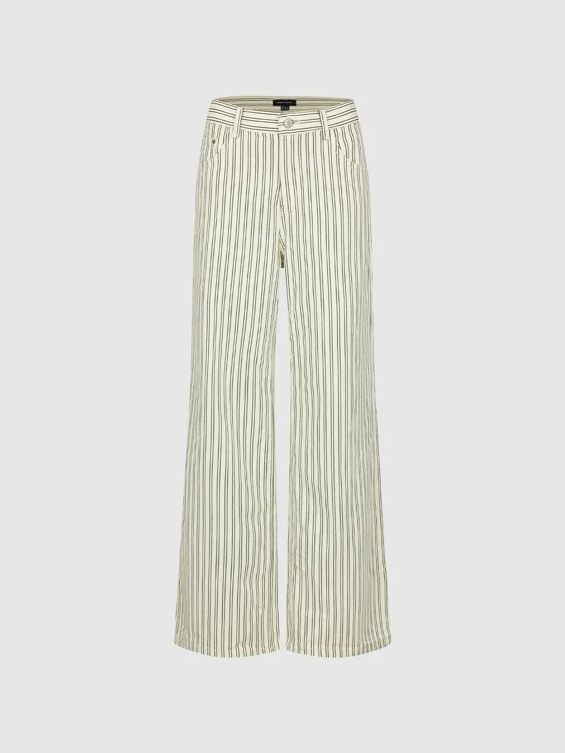 Striped Cotton Button Front Wide-leg Pants