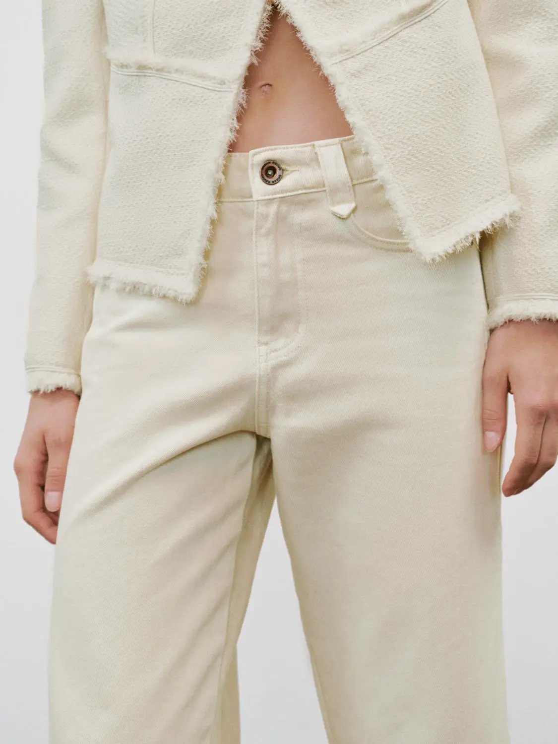 High-waisted Cotton Blend Wide-leg Pants