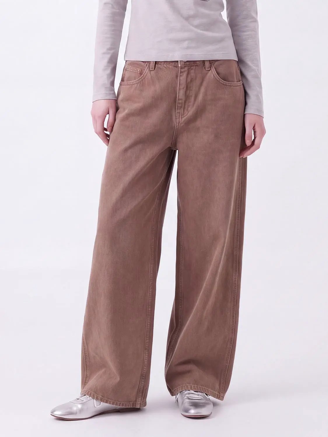 Muted Taupe Relaxed Wide-leg Cotton Pants
