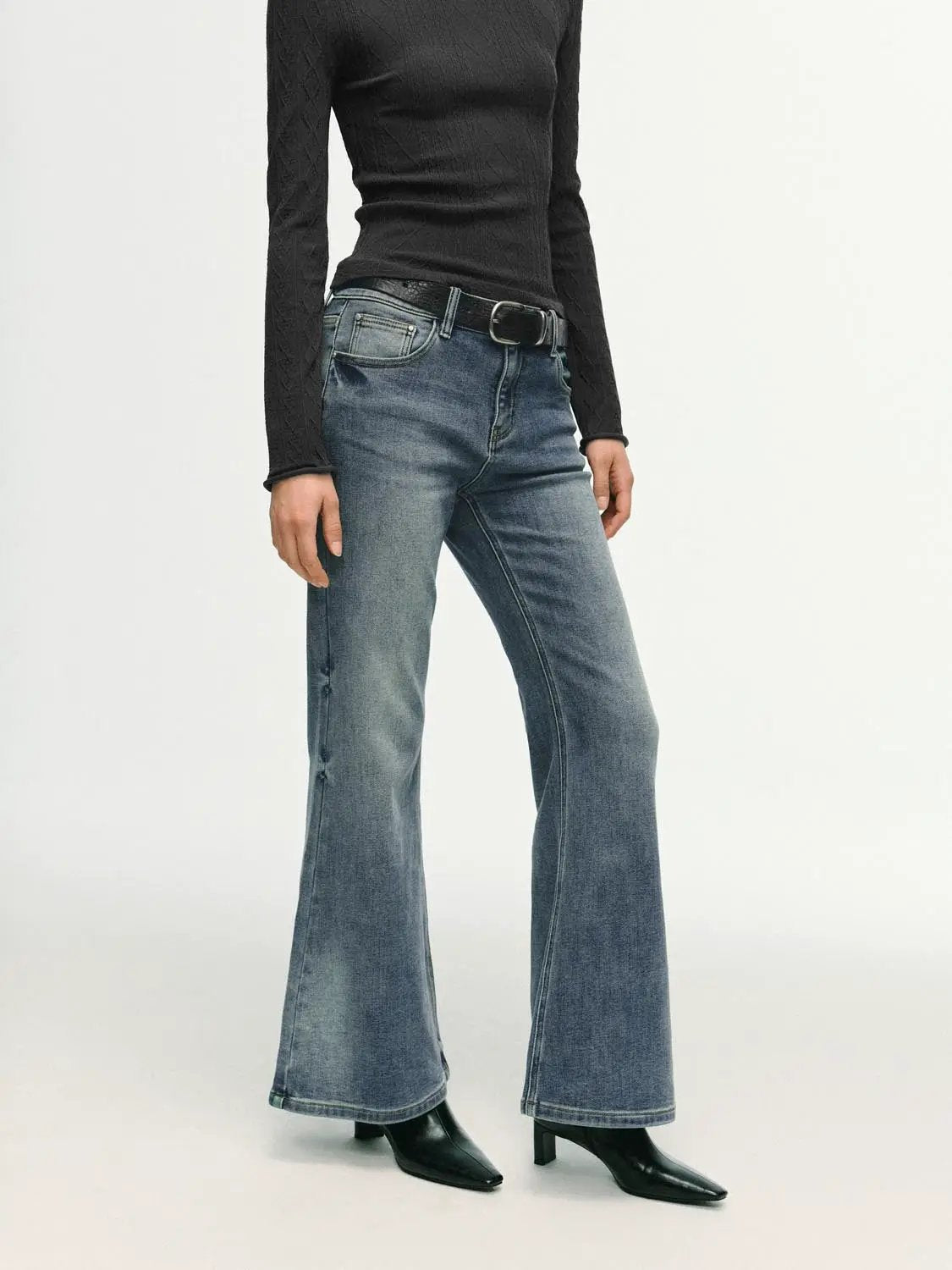 High-waisted Stretch Cotton Blend Flare Jeans