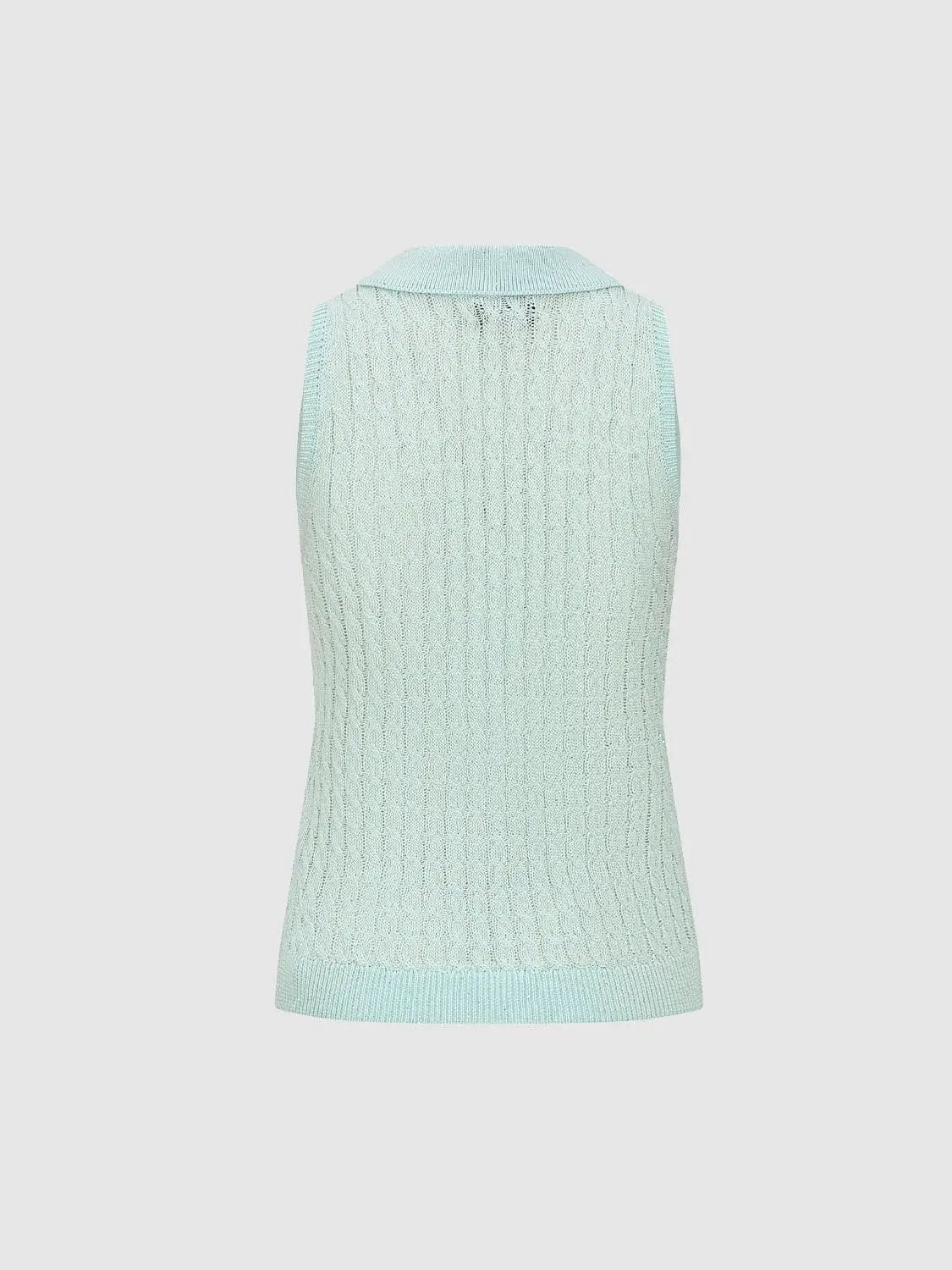 Twisted Knit Polo Collar Sleeveless Tank Top