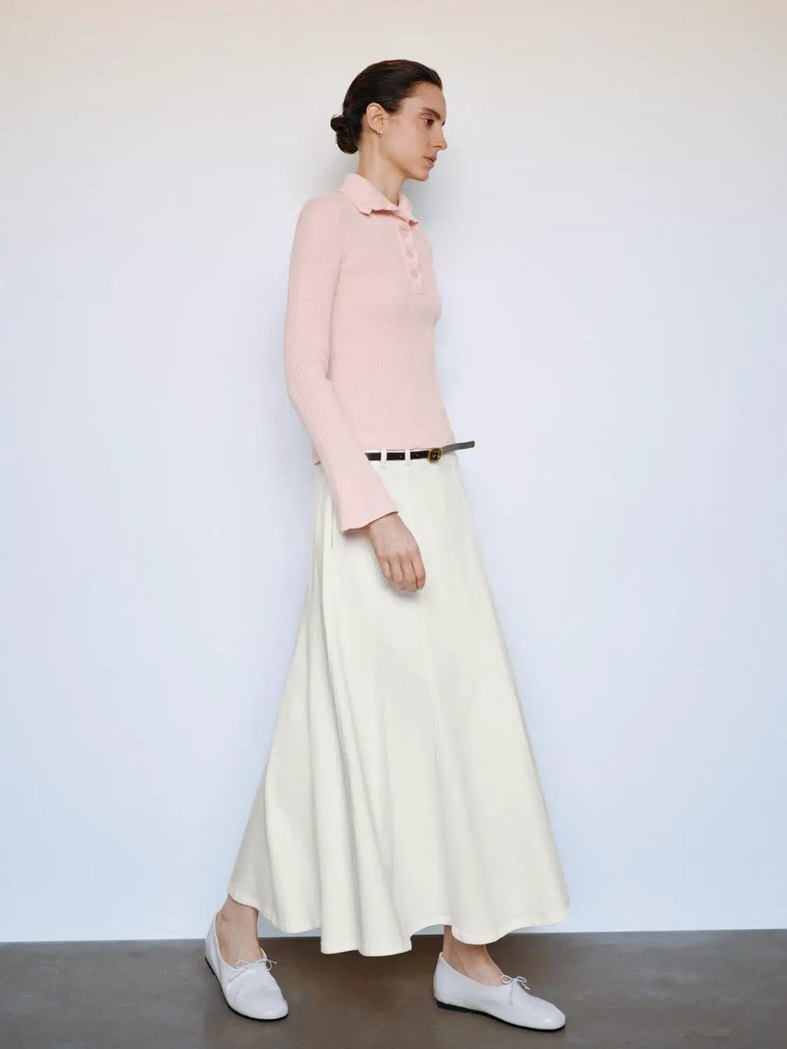 Ribbed Button Front Flared Mock Neck Long Sleeve Sweater