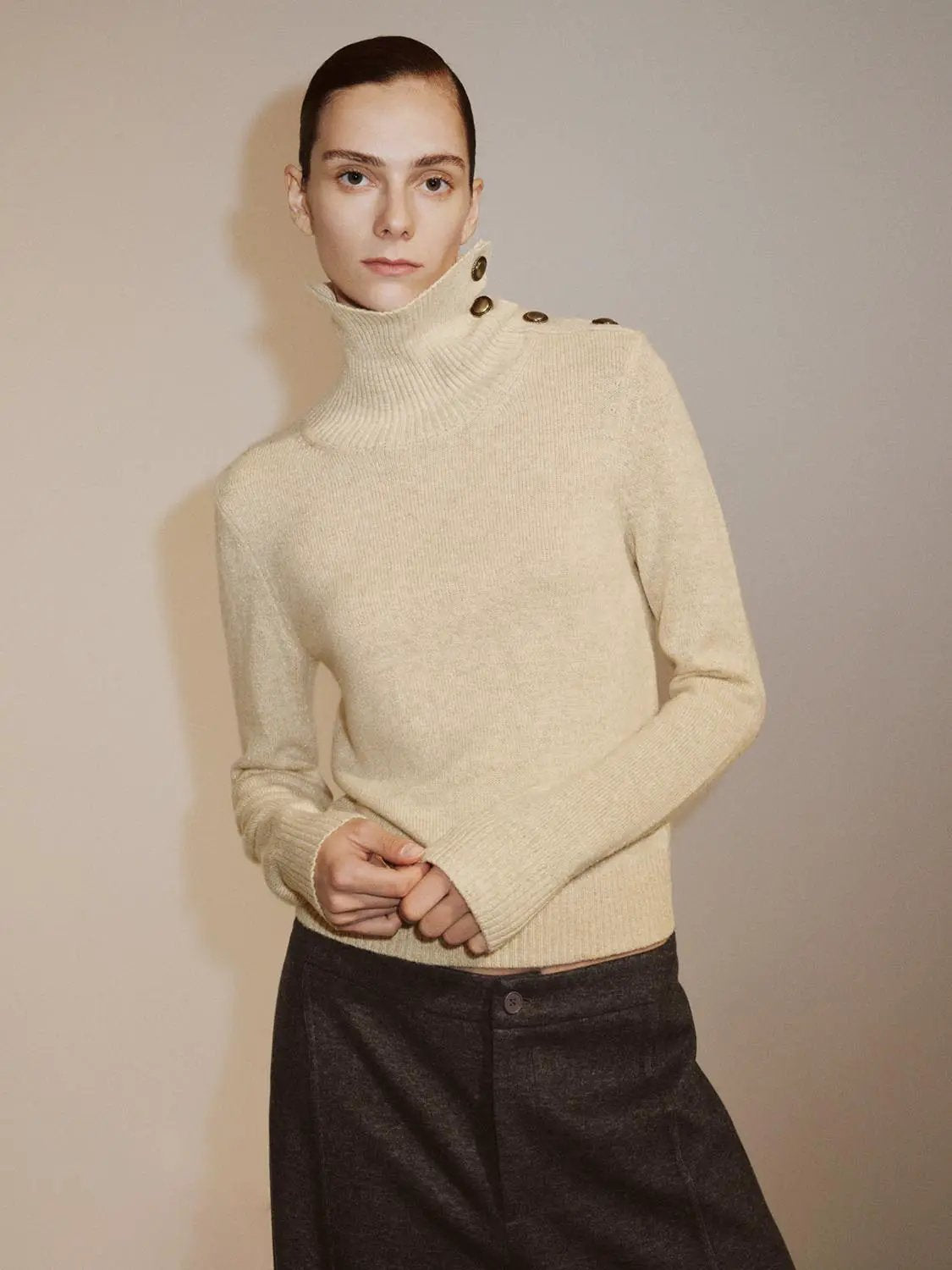 Button Detail Ribbed Long Sleeve Sweater