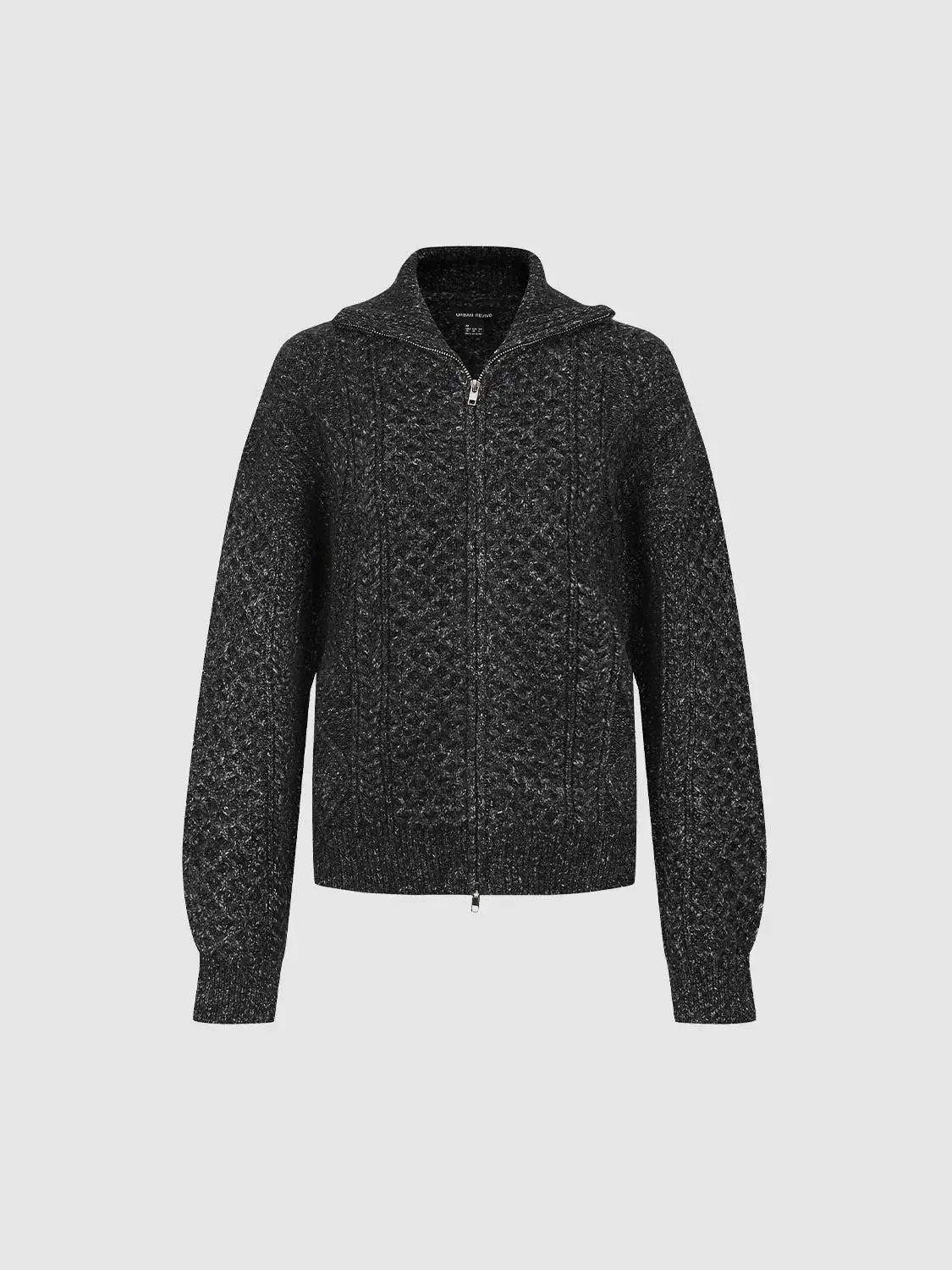 Textured Long Sleeve Zip Front Knit Jacket