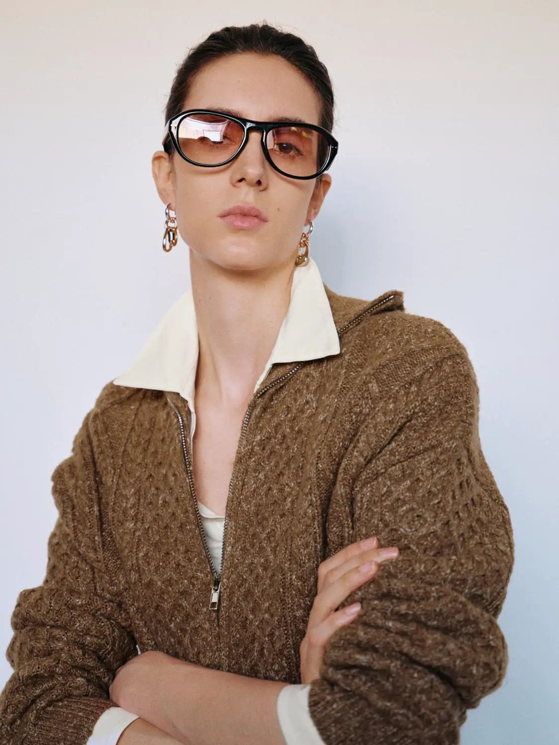 Textured Long Sleeve Zip Front Knit Jacket