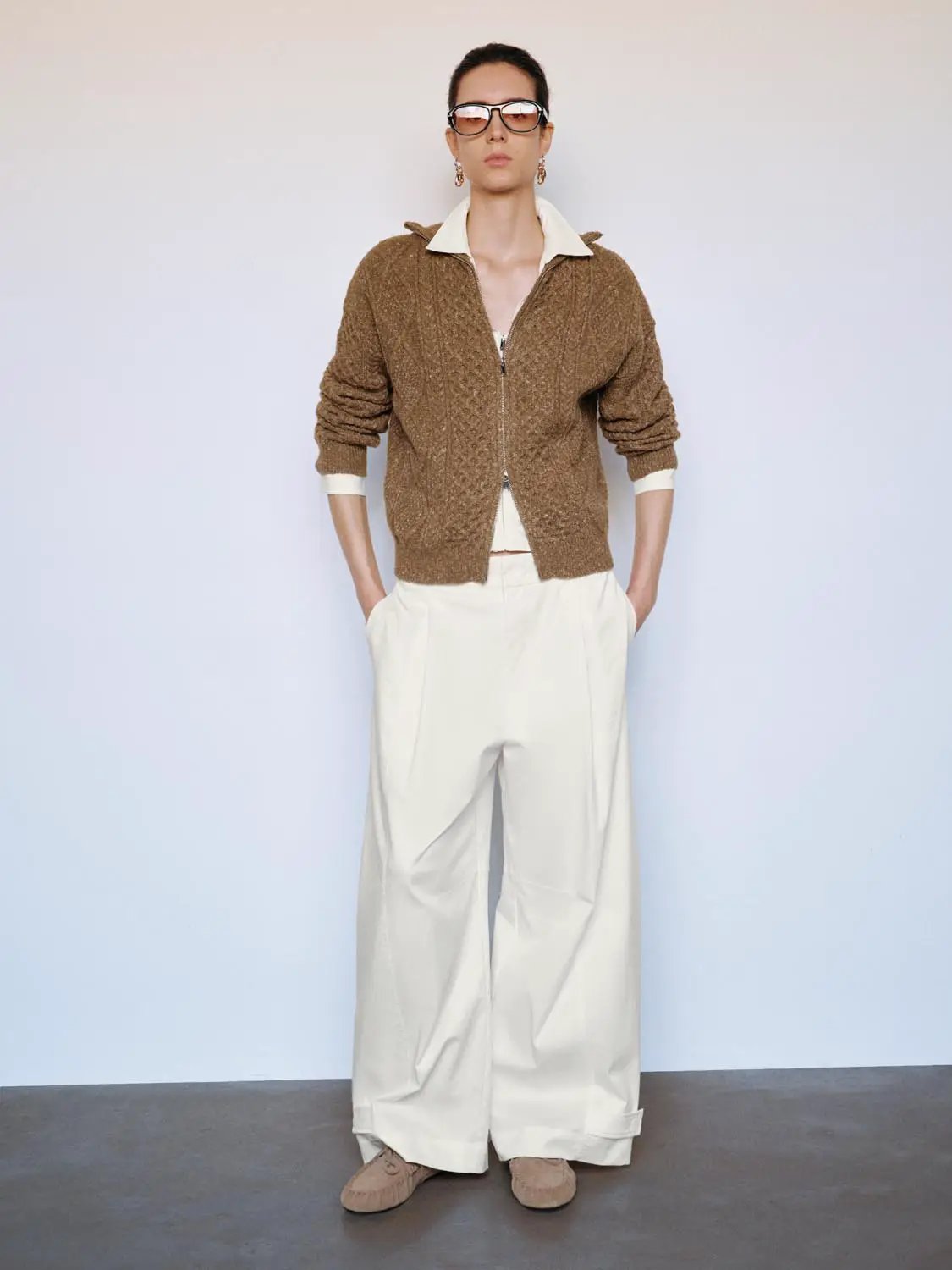 Textured Long Sleeve Zip Front Knit Jacket
