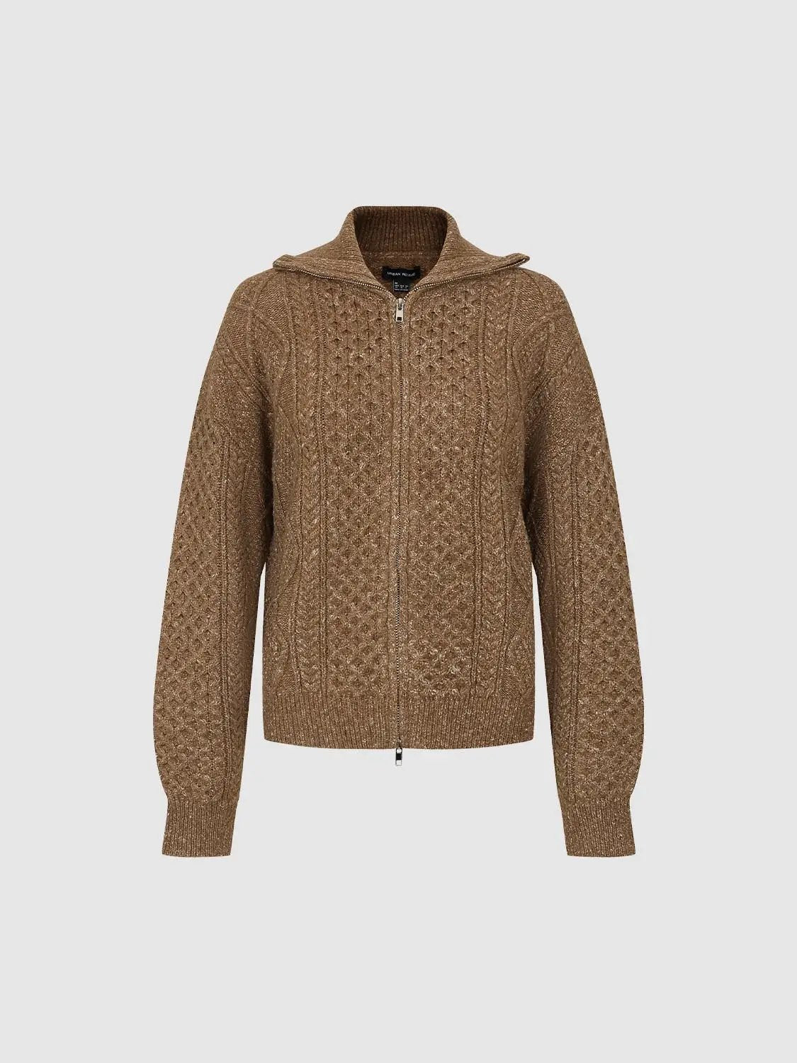 Textured Long Sleeve Zip Front Knit Jacket