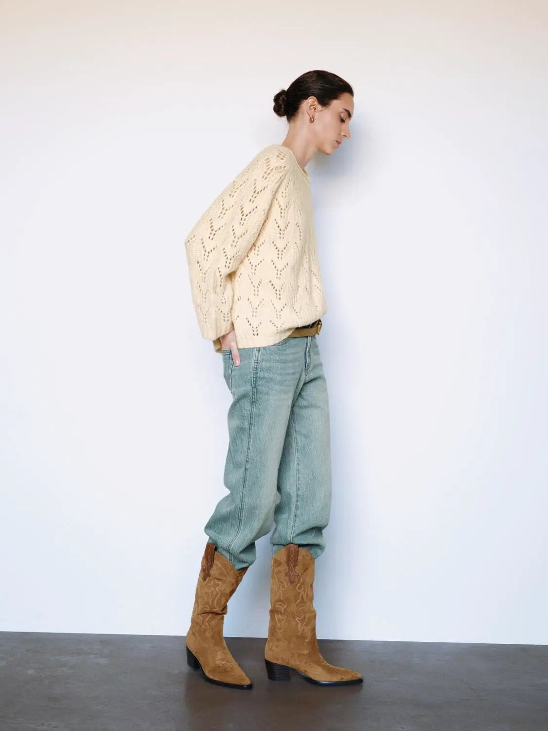 Open-knit Long Sleeve Oversized Boat Neck Sweater