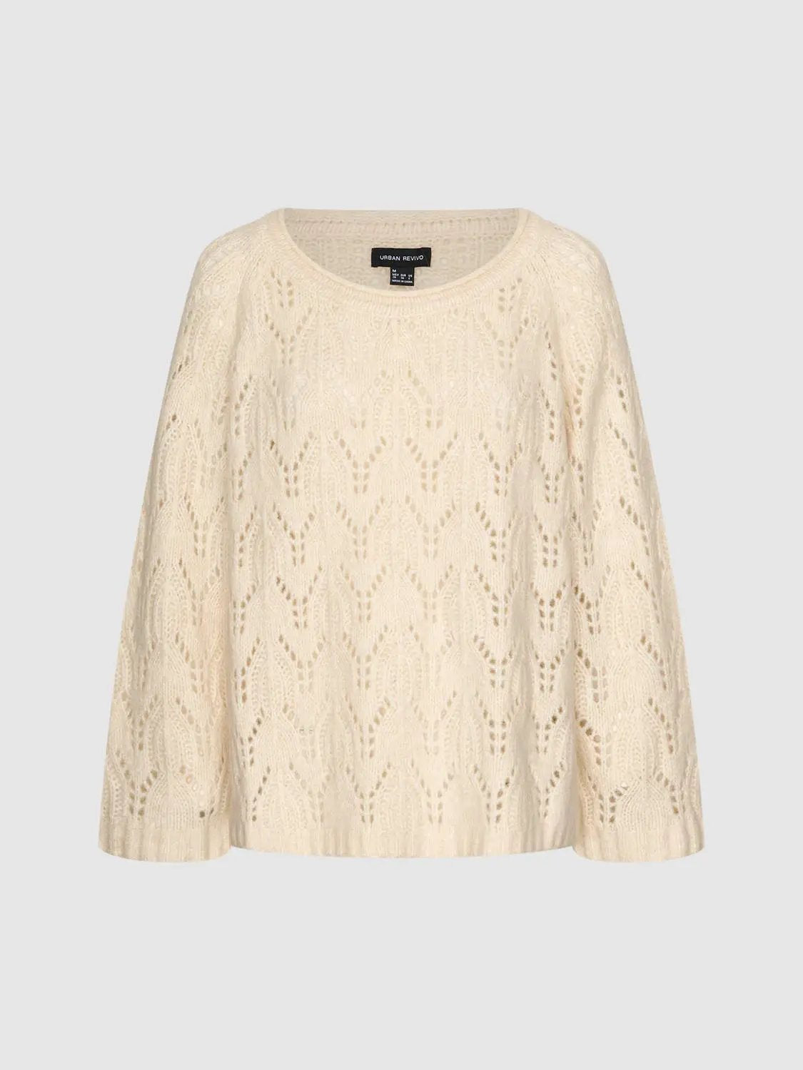 Open-knit Long Sleeve Oversized Boat Neck Sweater