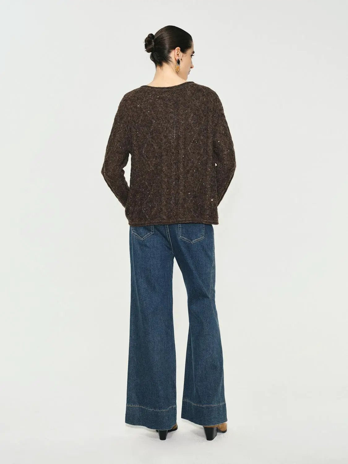 Textured Long Sleeve Oversized Boat Neck Knit Sweater