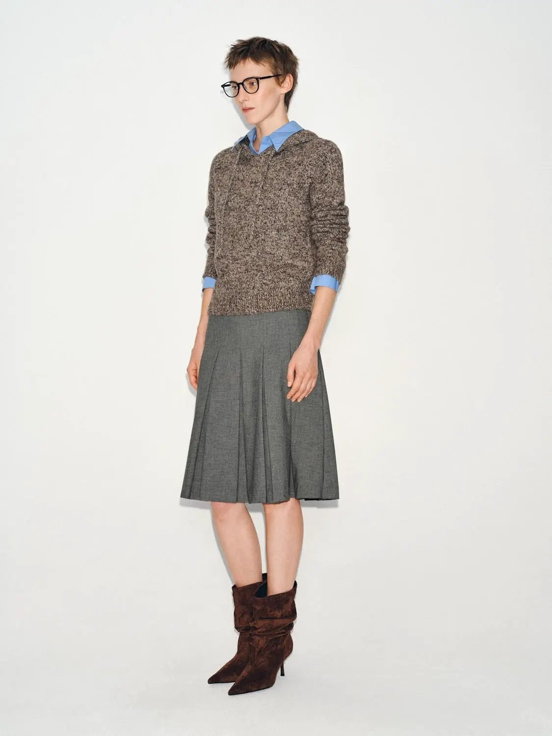 Textured Long Sleeve Marled Drawstring Hooded Pullover