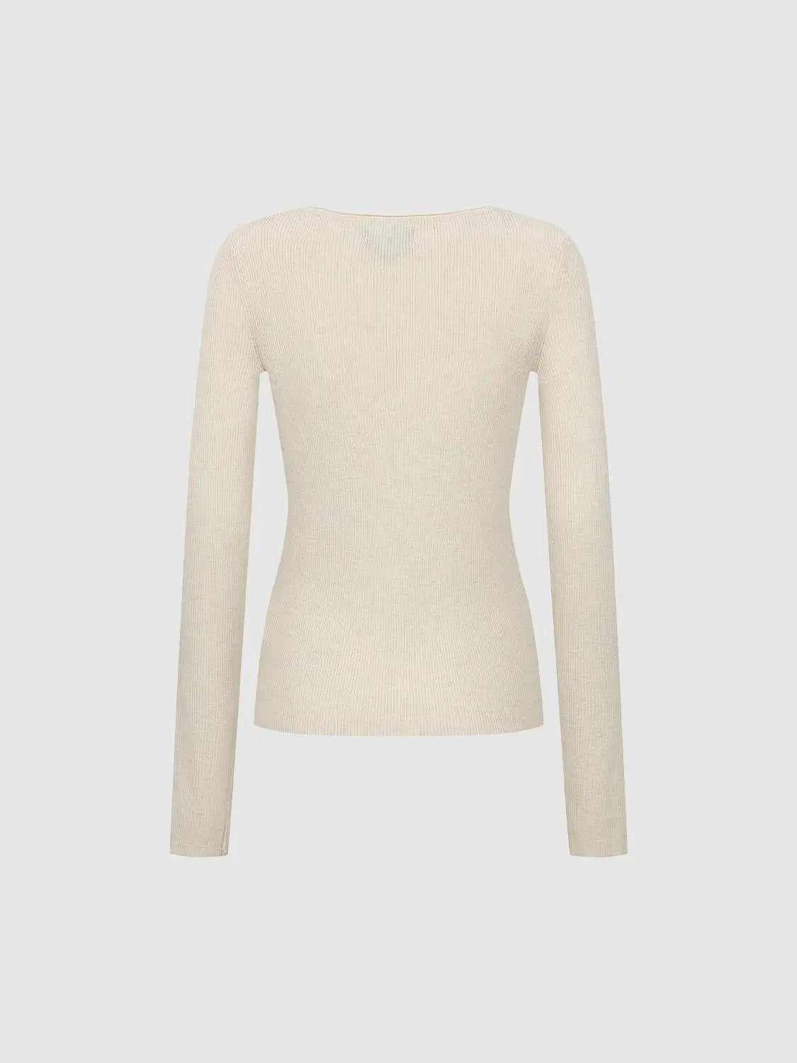 Fitted Ribbed Button Front V-Neck Long Sleeve Knit Top