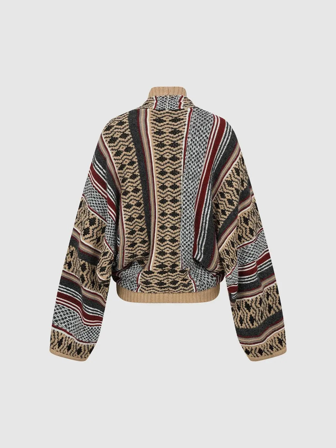 Patterned Long Sleeve Open Front Knit Cardigan
