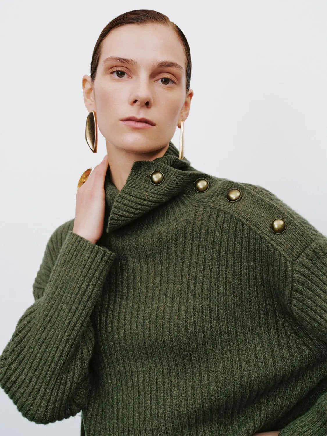 Ribbed Asymmetric Button Long Sleeve Sweater