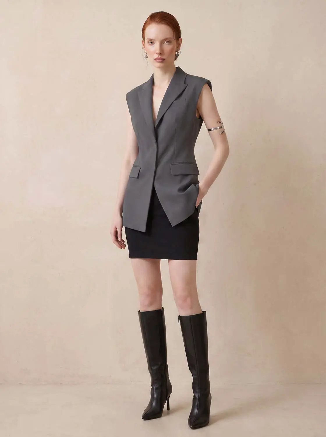 Sleeveless Lapel Collar Button Front Vest