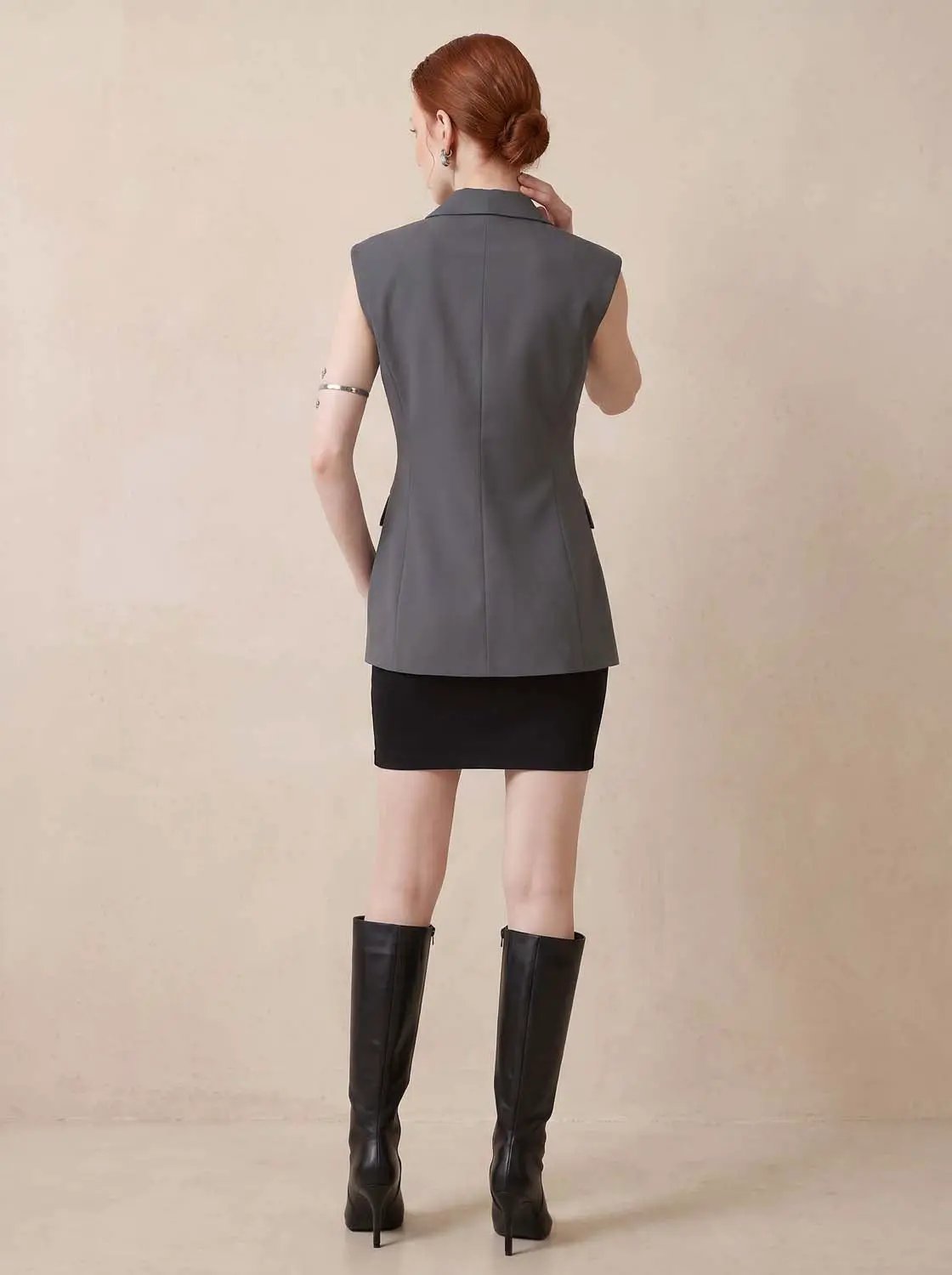 Sleeveless Lapel Collar Button Front Vest