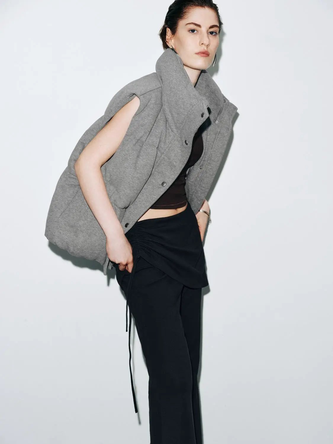 Oversized Stand Collar Button Front Cotton Padded Down Vest