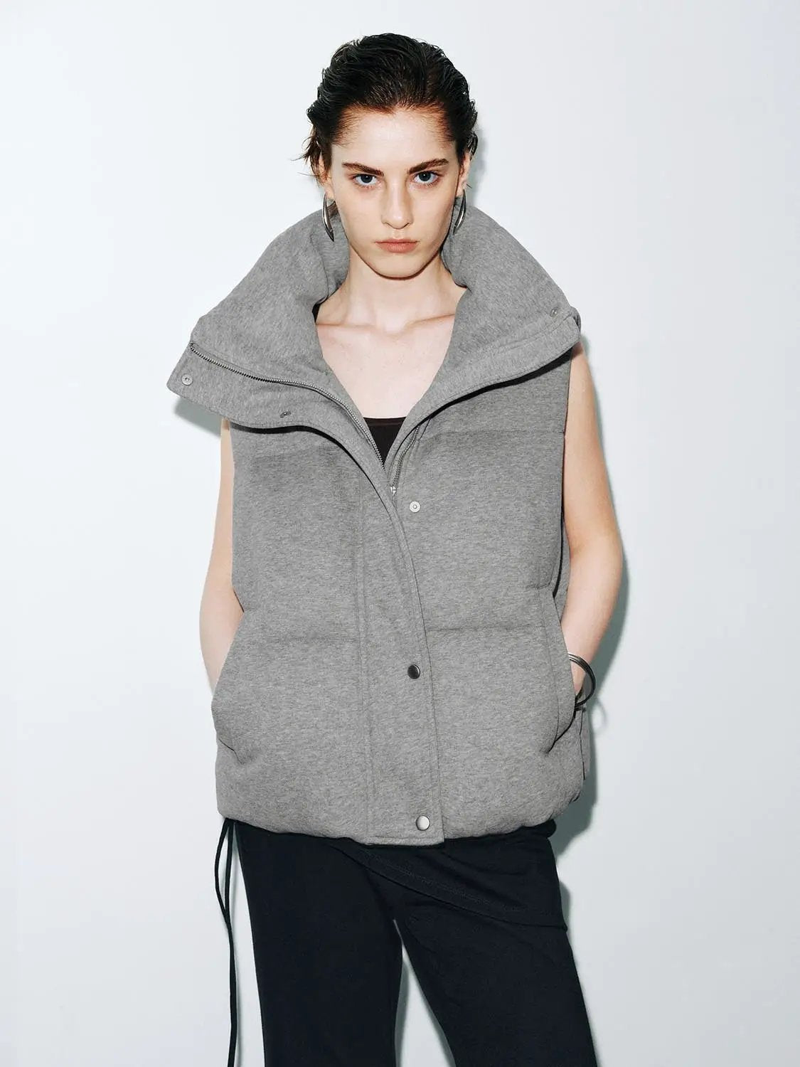 Oversized Stand Collar Button Front Cotton Padded Down Vest