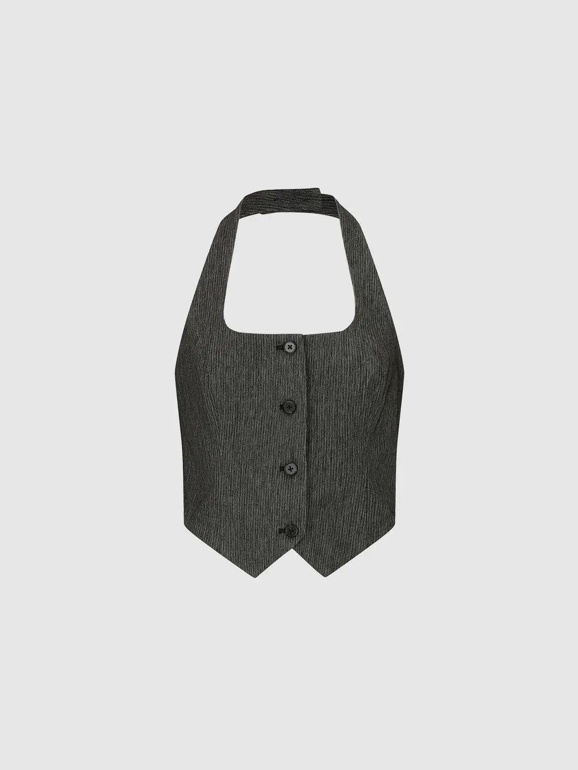 Striped Button Front Halter Neck Sleeveless Vest