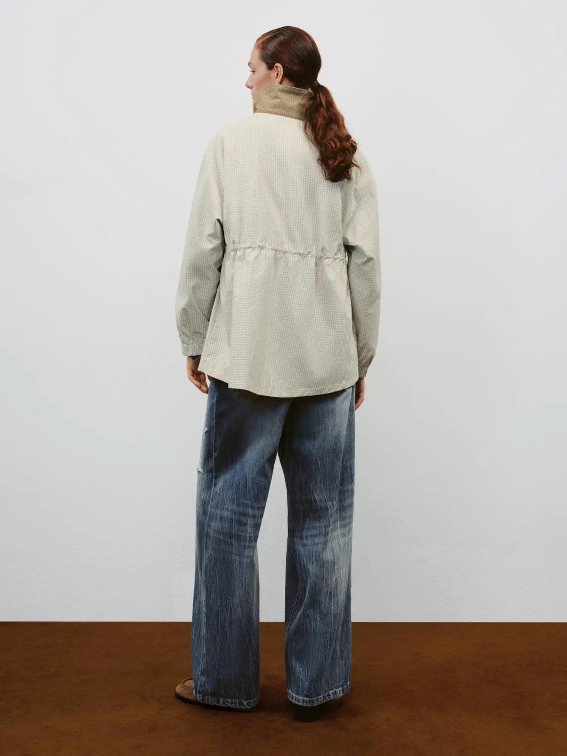 Checked Long Sleeve Cotton Blend Trench Coat