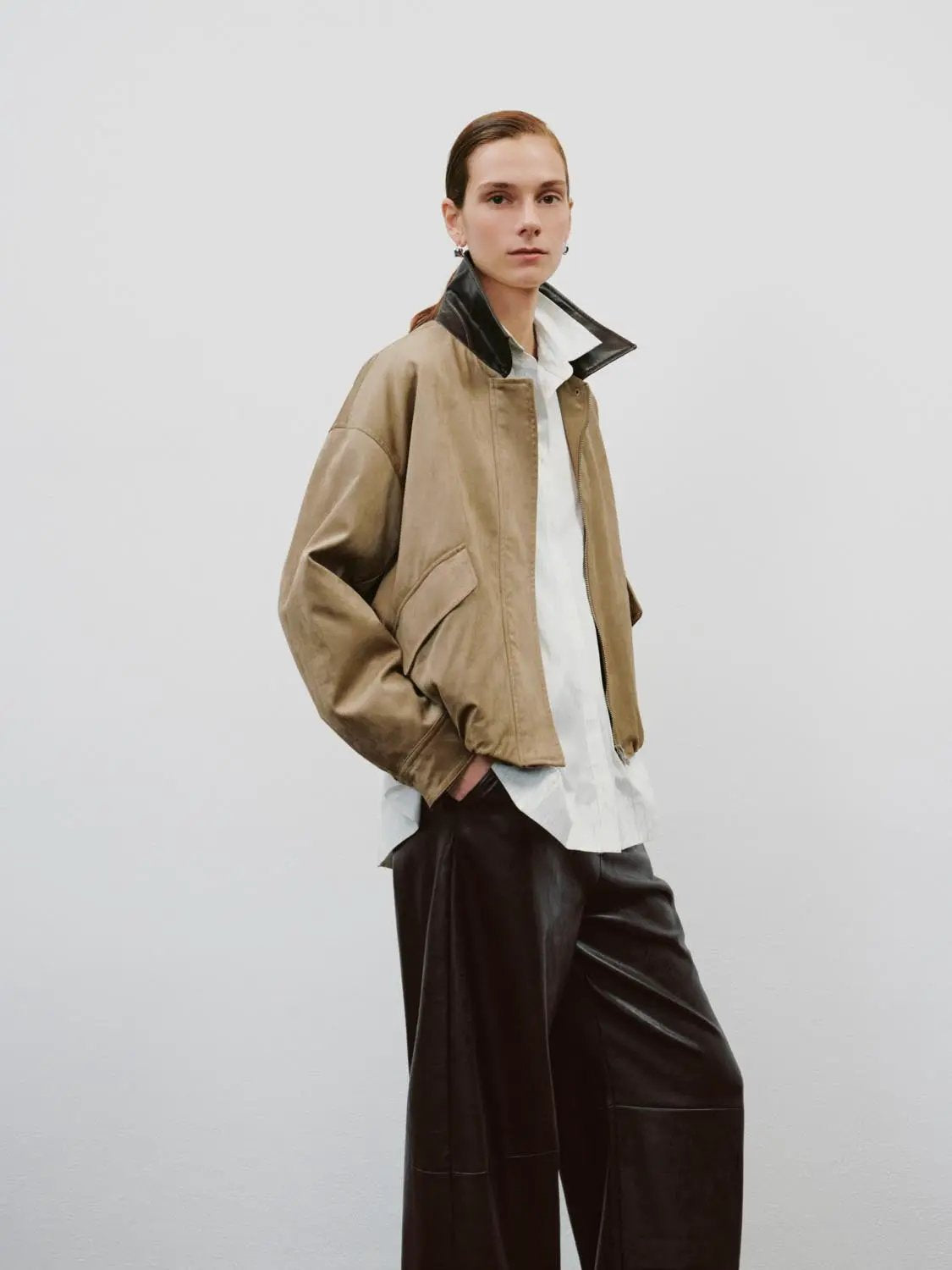 Contrast Collar Boxy Long Sleeve Side Pocket Jacket