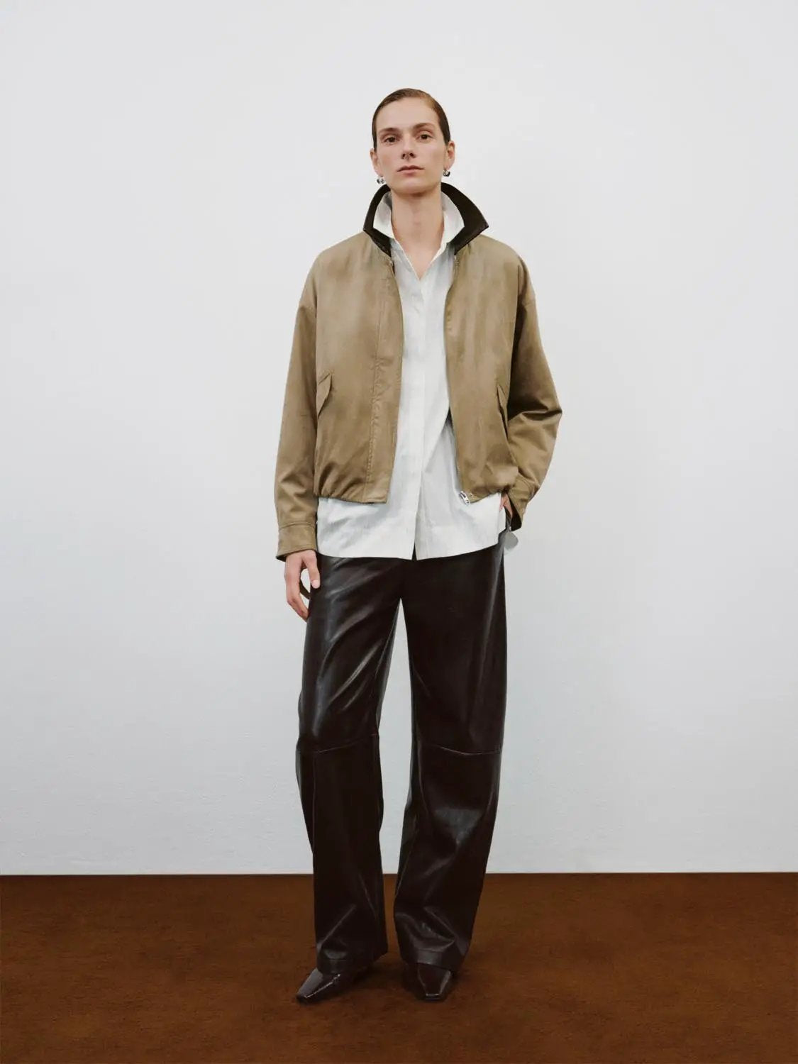 Contrast Collar Boxy Long Sleeve Side Pocket Jacket
