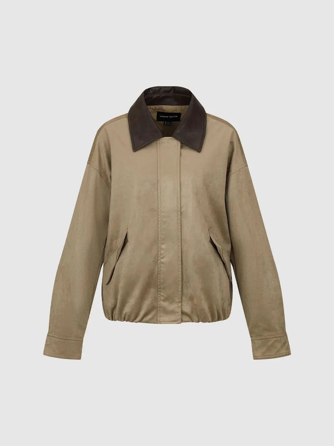 Contrast Collar Boxy Long Sleeve Side Pocket Jacket