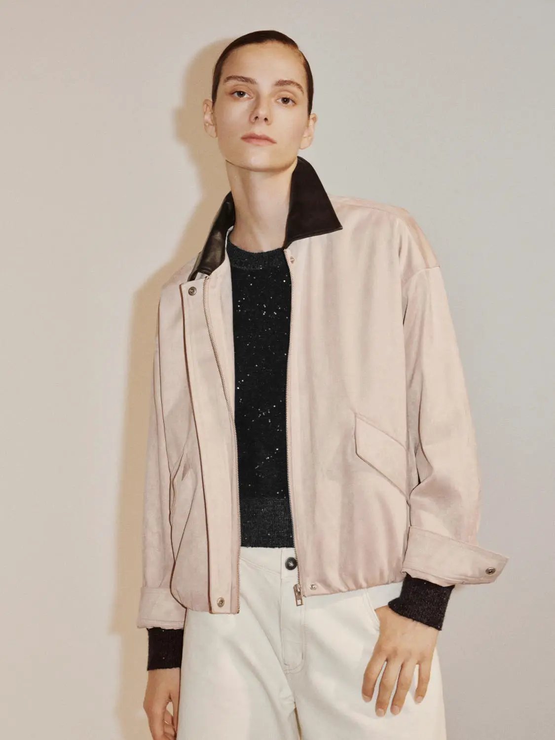 Contrast Collar Boxy Long Sleeve Side Pocket Jacket