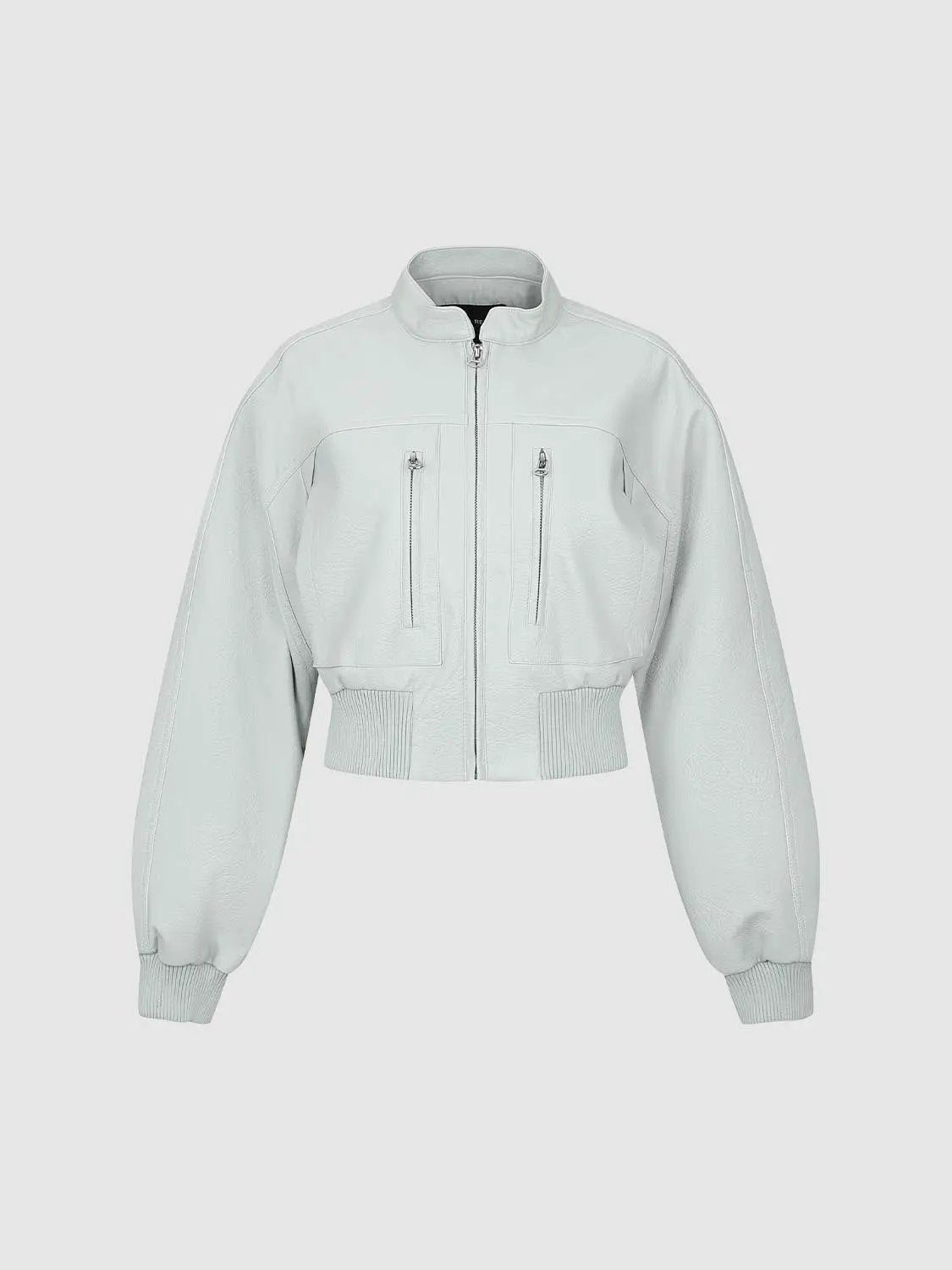 Cropped Zipper Front Ribbed Hem Long Sleeve Jacket