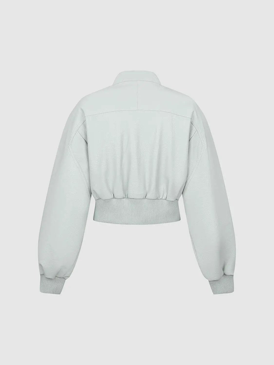 Cropped Zipper Front Ribbed Hem Long Sleeve Jacket