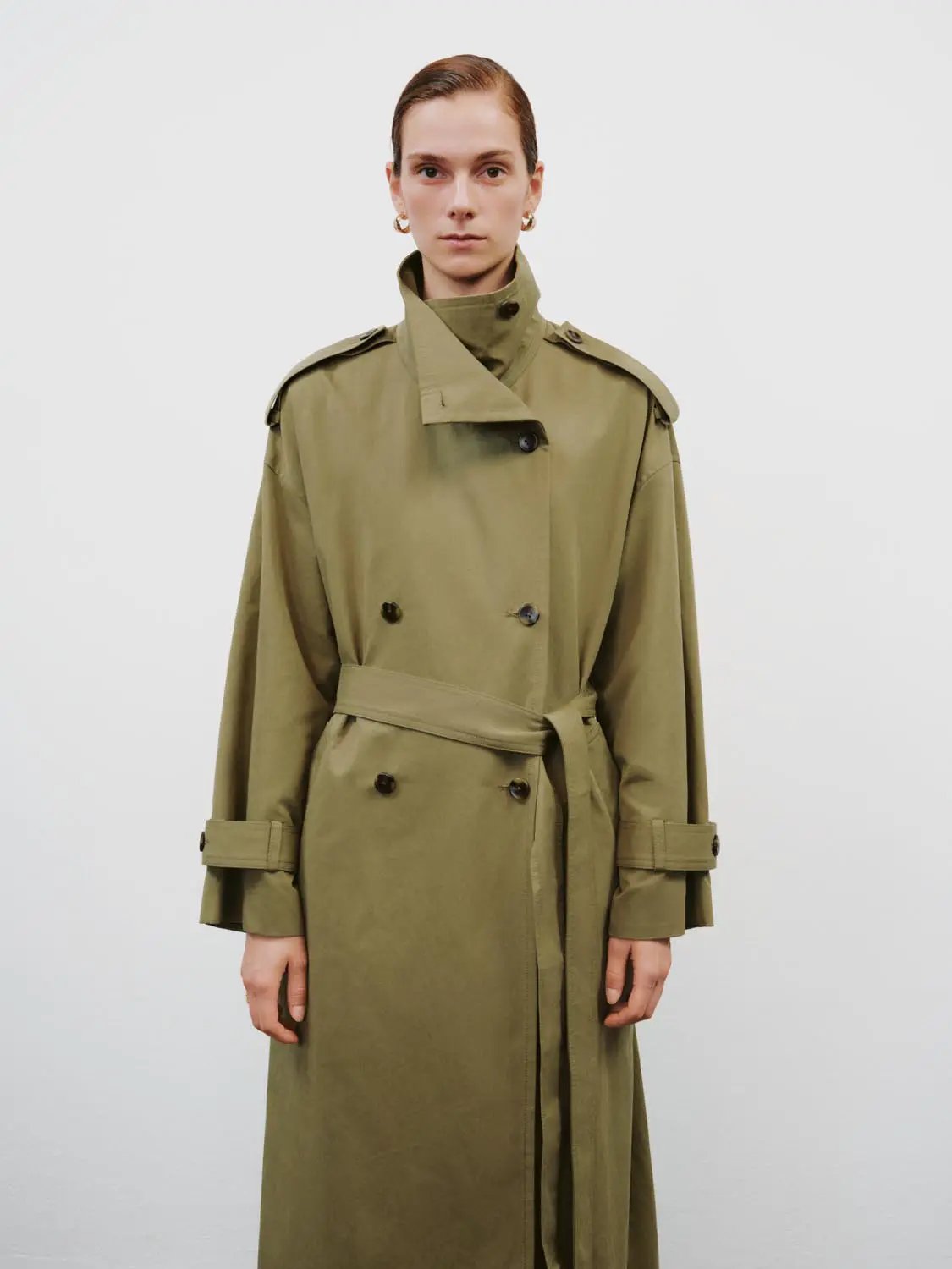 Belted Shawl Cotton Blend Long Sleeve Trench Coat