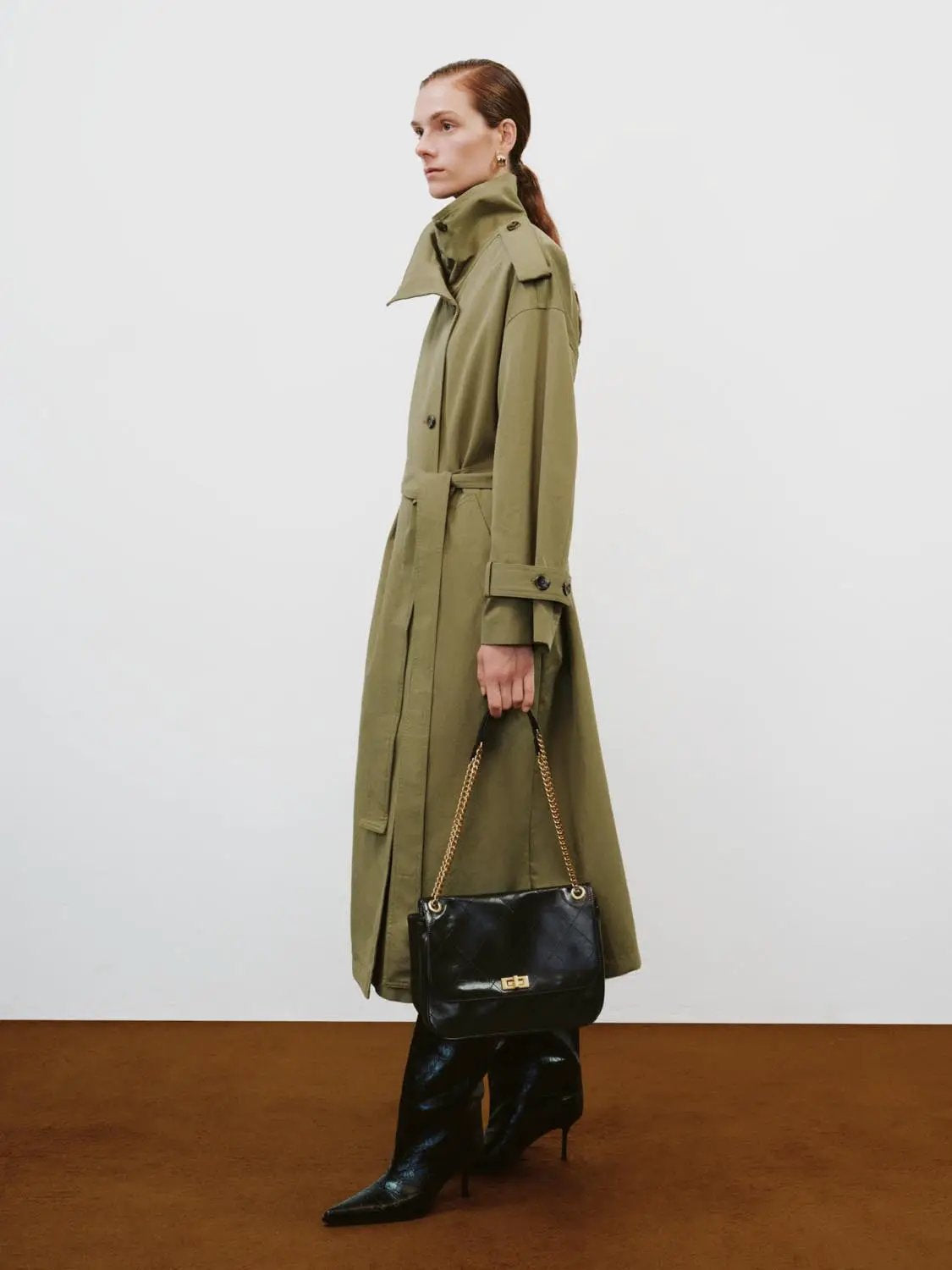 Belted Shawl Cotton Blend Long Sleeve Trench Coat