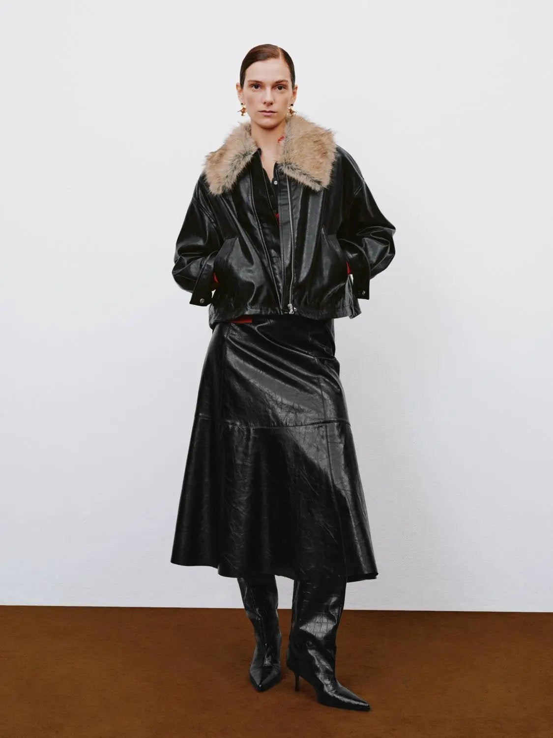 Long Sleeve Notched Collar Zipper Front Jacket