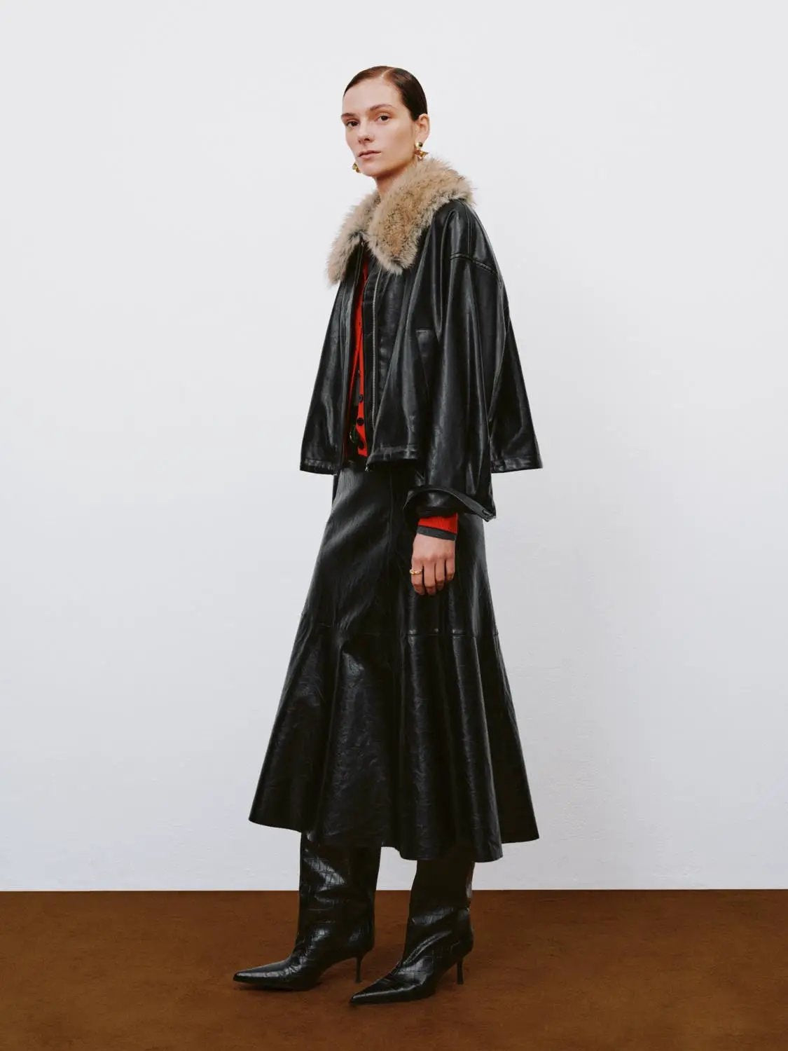 Long Sleeve Notched Collar Zipper Front Jacket