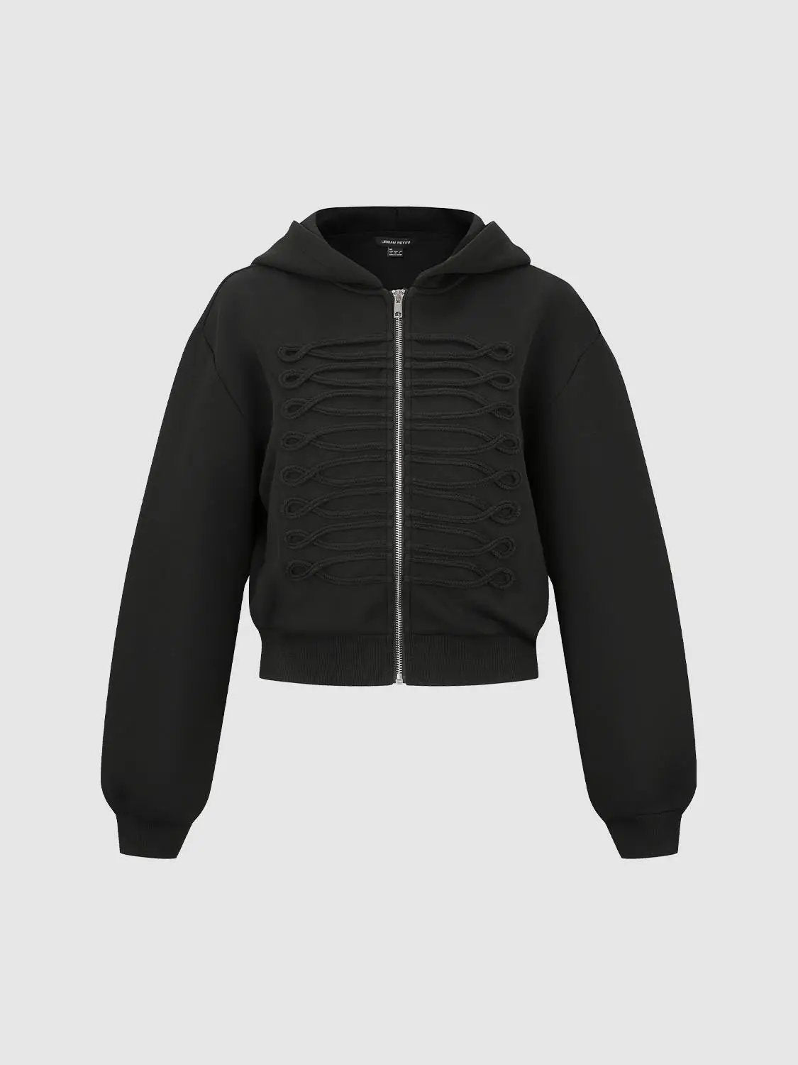 Long Sleeve Braided Front Zip Cotton Blend Hoodie