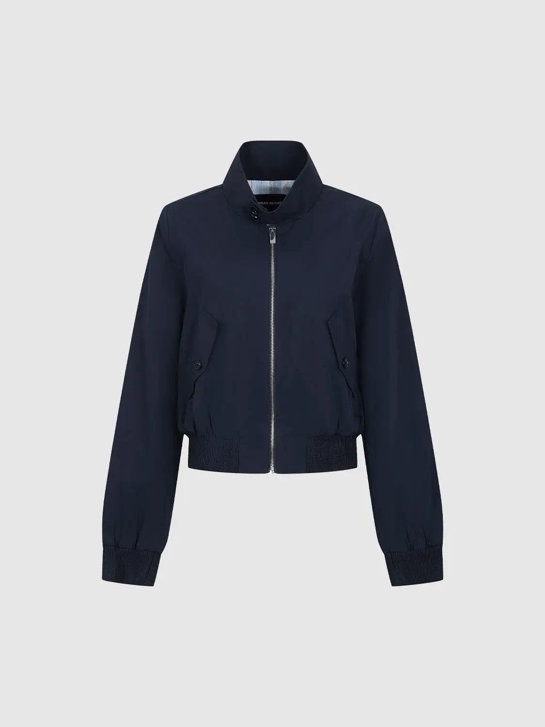 Cotton Ribbed Zip Front Long Sleeve Bomber Jacket