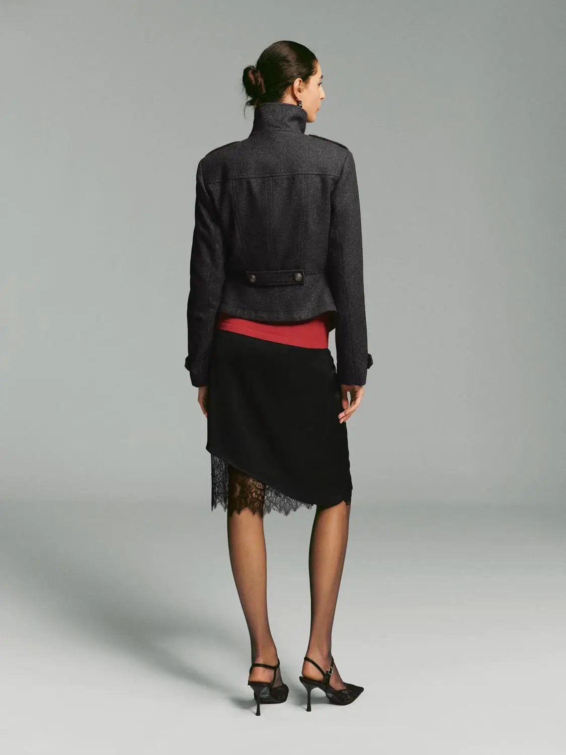 Double-breasted Asymmetric Hem Long Sleeve Wool Blend Jacket