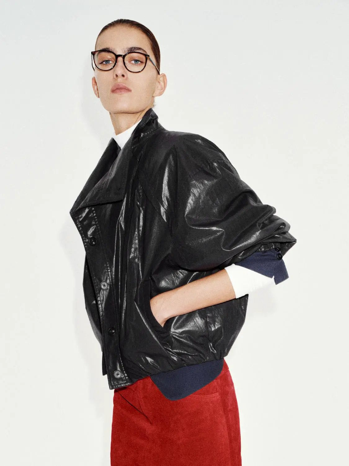 Wide Collar Textured Long Sleeve Cotton Jacket