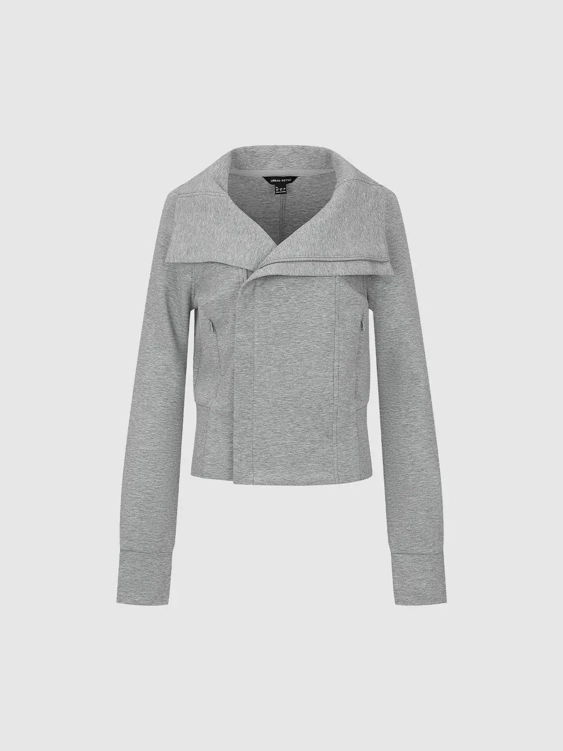 Asymmetric Zip Long Sleeve Cotton Blend Jacket