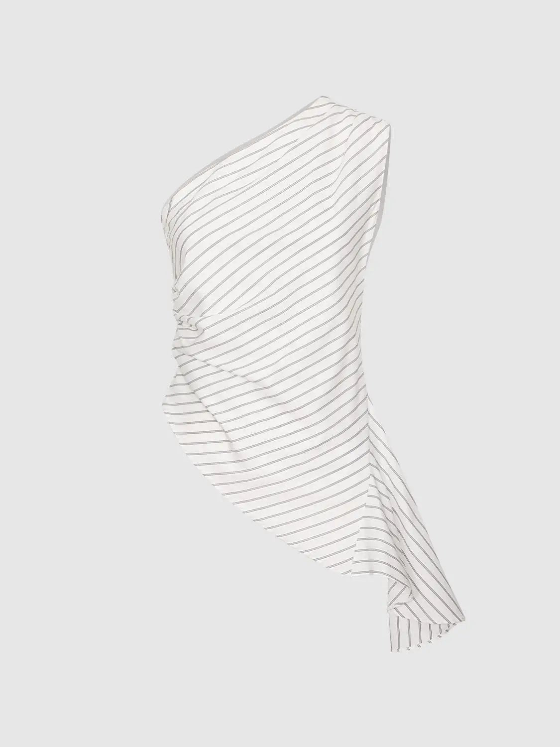 Striped Cotton Blend Sleeveless Twisted Asymmetric Hem Blouse