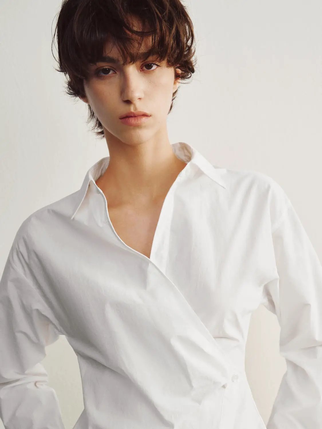 Wrap Front Thin Stretch Cotton Shirt
